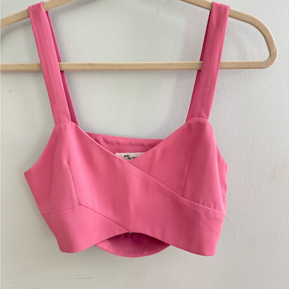 Two piece set with wide leg tailored pants and crop top